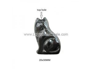 Hematite Sitting Cat 20x30mm Pendant,Top Drilled
